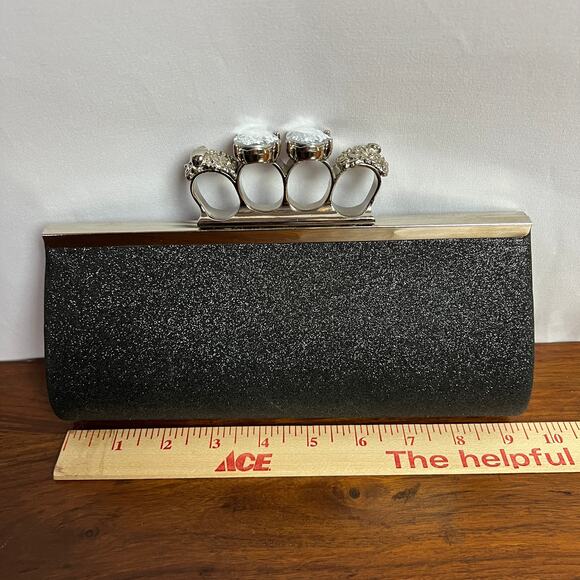 Glamcore Jeweled Knuckle Clutch Quiet Luxury Black Evening Prom Bag Runway Chic - Picture 3 of 9